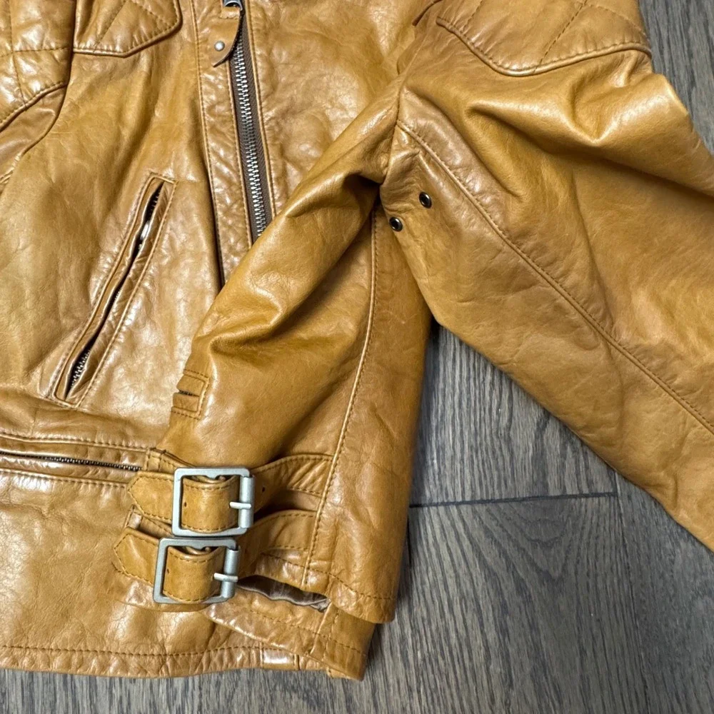 Ralph Lauren Kids Brown Leather Quilted Moto Jacket Size M 8/10 - Picture 4 of 9